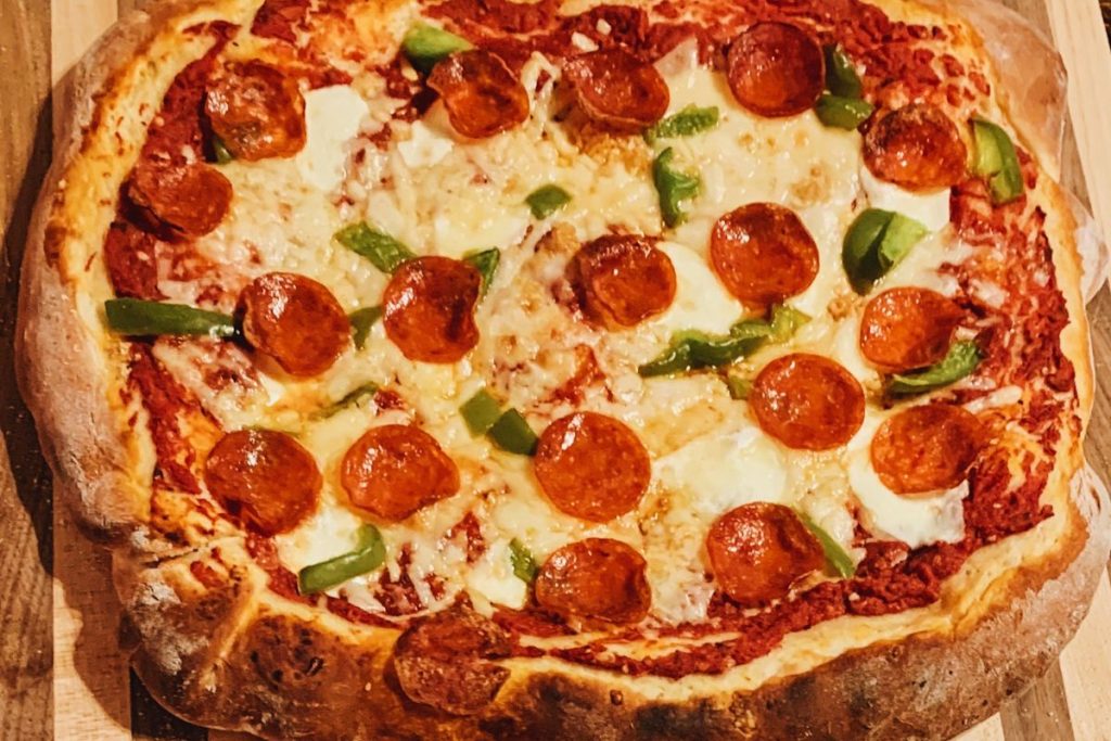 a thick crust pepperoni pizza