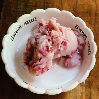 strawberry ice cream in a bowl