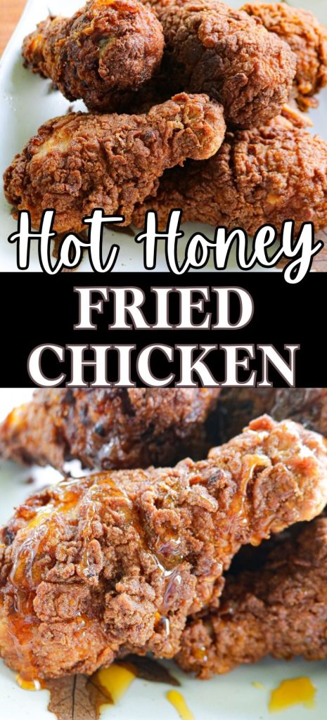 fried chicken on a plate and drizzled with honey