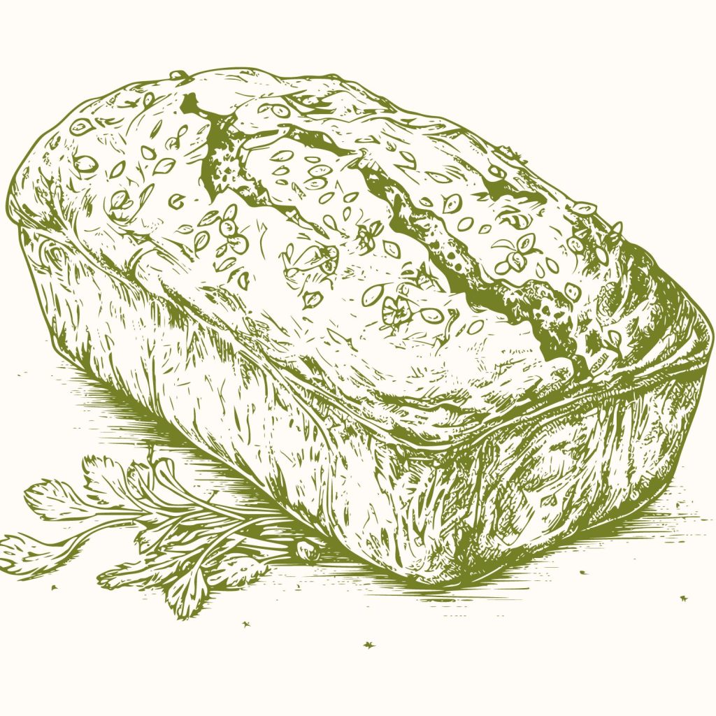 drawing of bread in green