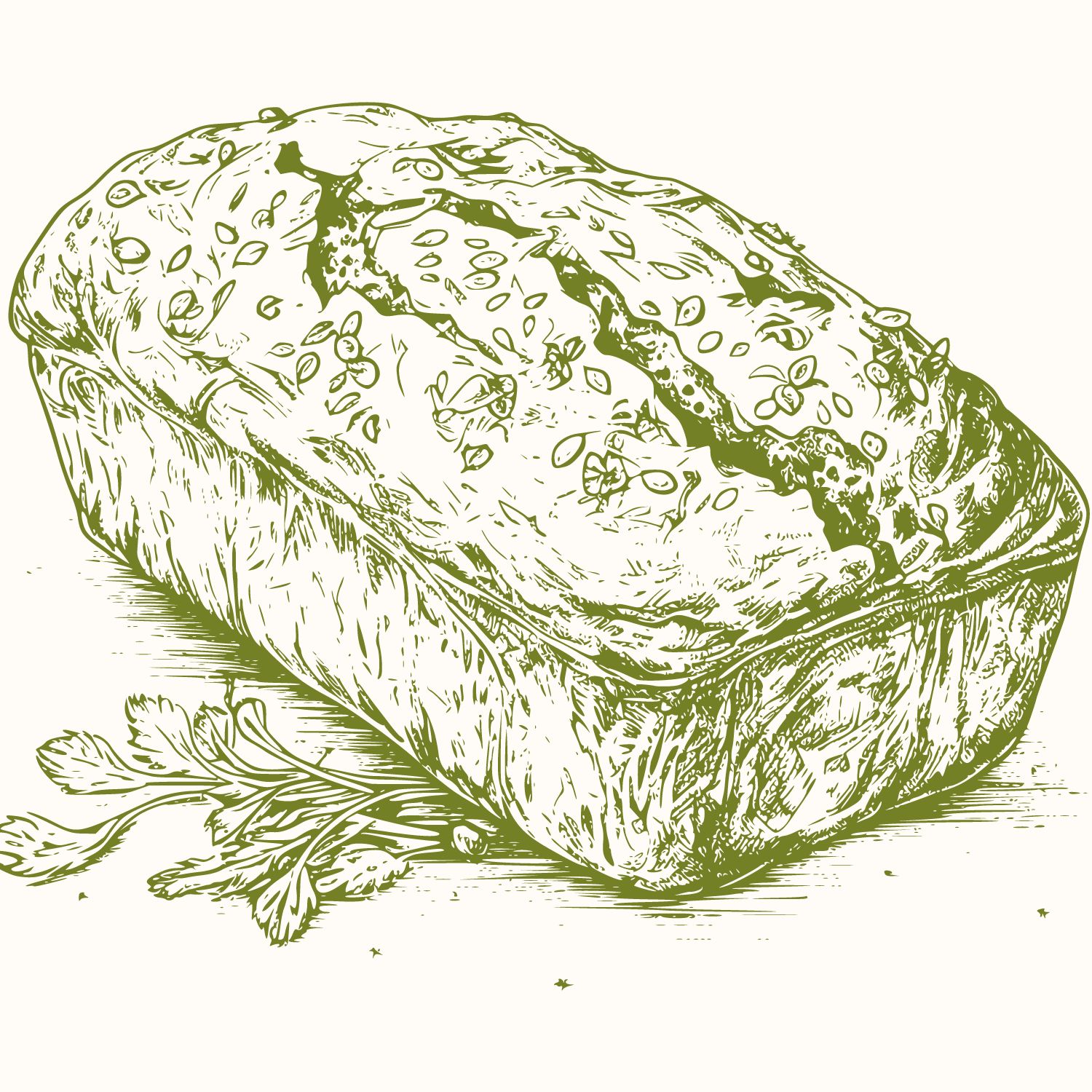 drawing of bread in green