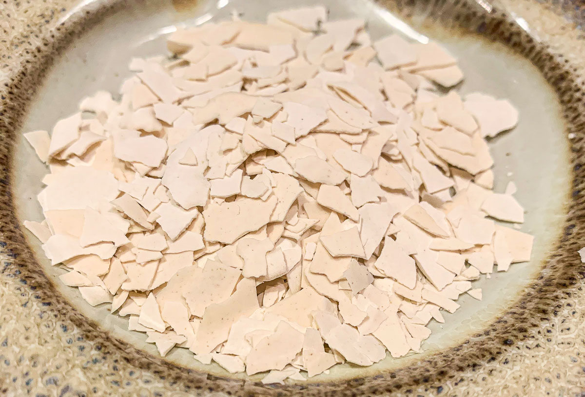 dehydrated sourdough starter on an off white plate