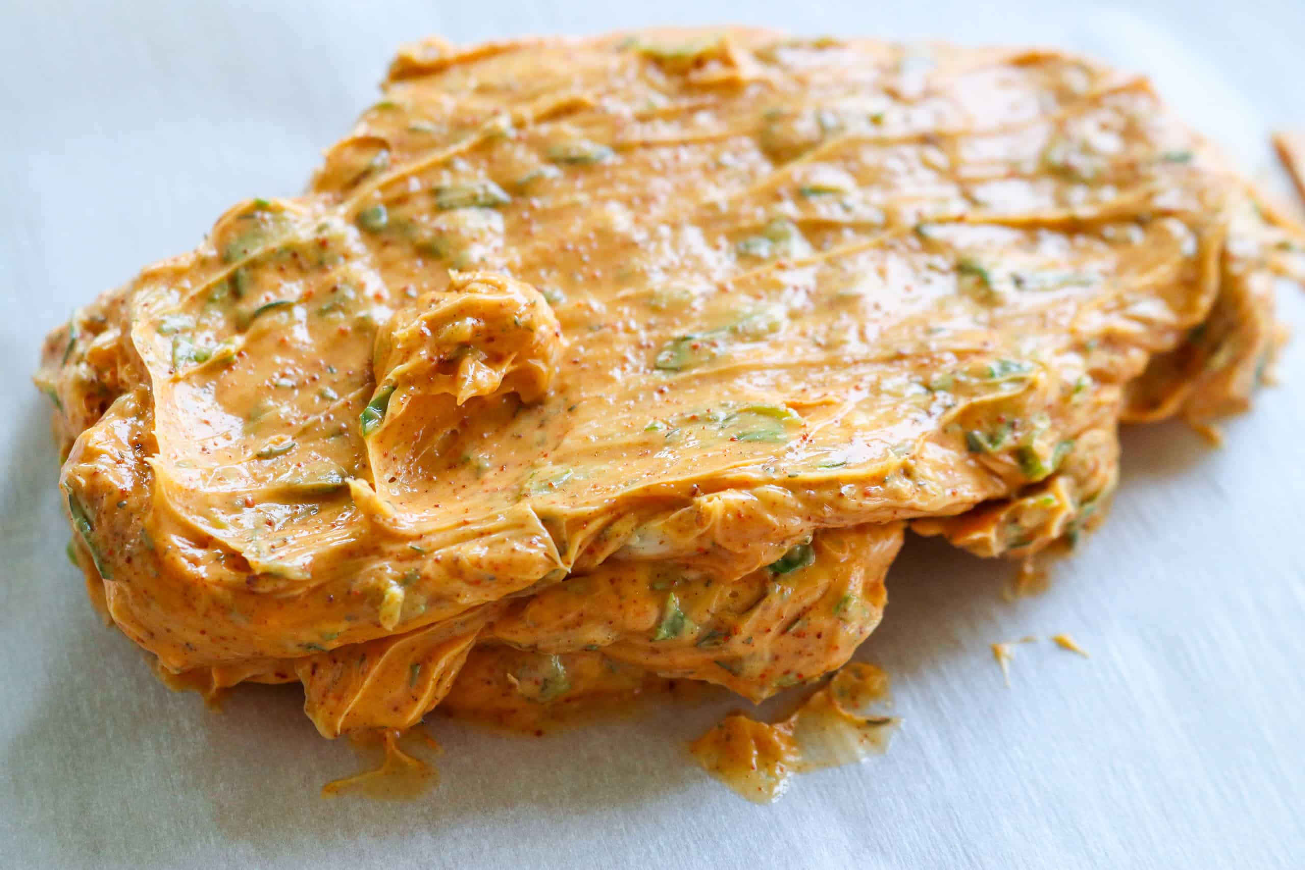 seafood compound butter on parchment paper