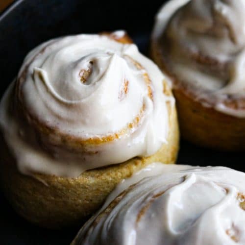 cinnamon rolls in a cast iron pan