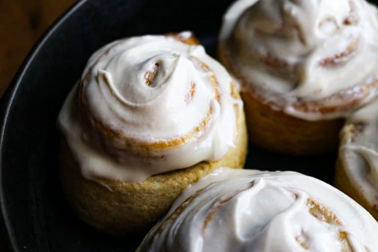 cinnamon rolls in a cast iron pan
