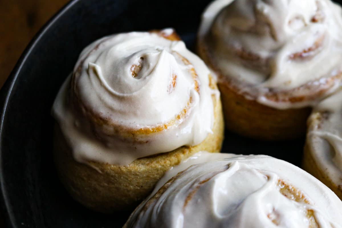cinnamon rolls in a cast iron pan
