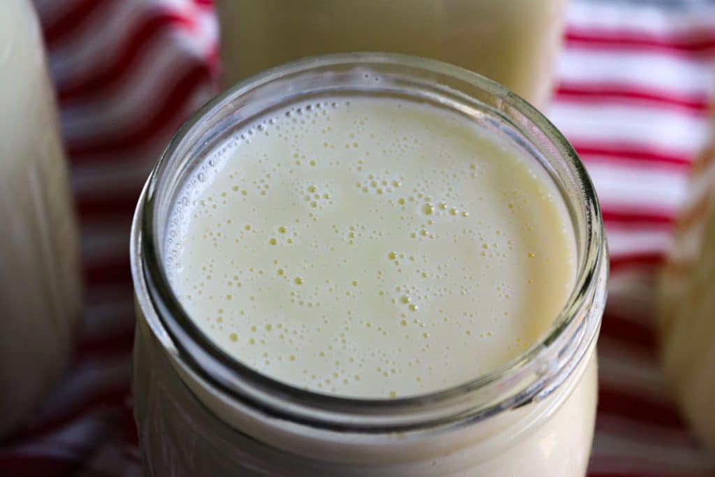 jar of custard on a red and white towel