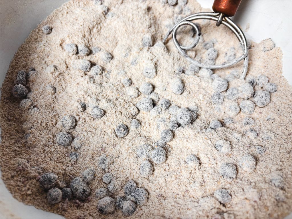 wild blueberries mixed in flour